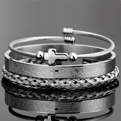 Trio von Unser Vater Kreuz Armreifen - Schickes Edelstahl mit Gold- und Silber-Finish