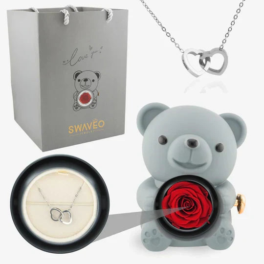 Eternal Rose Bear with Engraved Necklace
