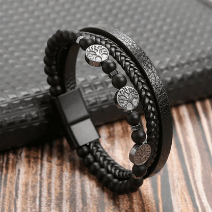 Hochwertiges Lederarmband für Männer - Stilvolles Bling mit Edelsteinen und Charms