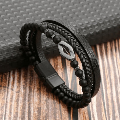 Hochwertiges Lederarmband für Männer - Stilvolles Bling mit Edelsteinen und Charms