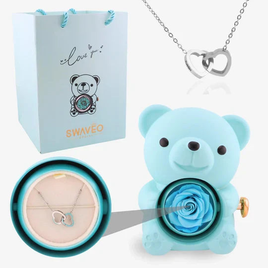 Eternal Rose Bear with Engraved Necklace