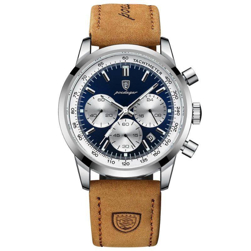 Herren Edelstahl-Uhr mit schickem Lederarmband | Orion